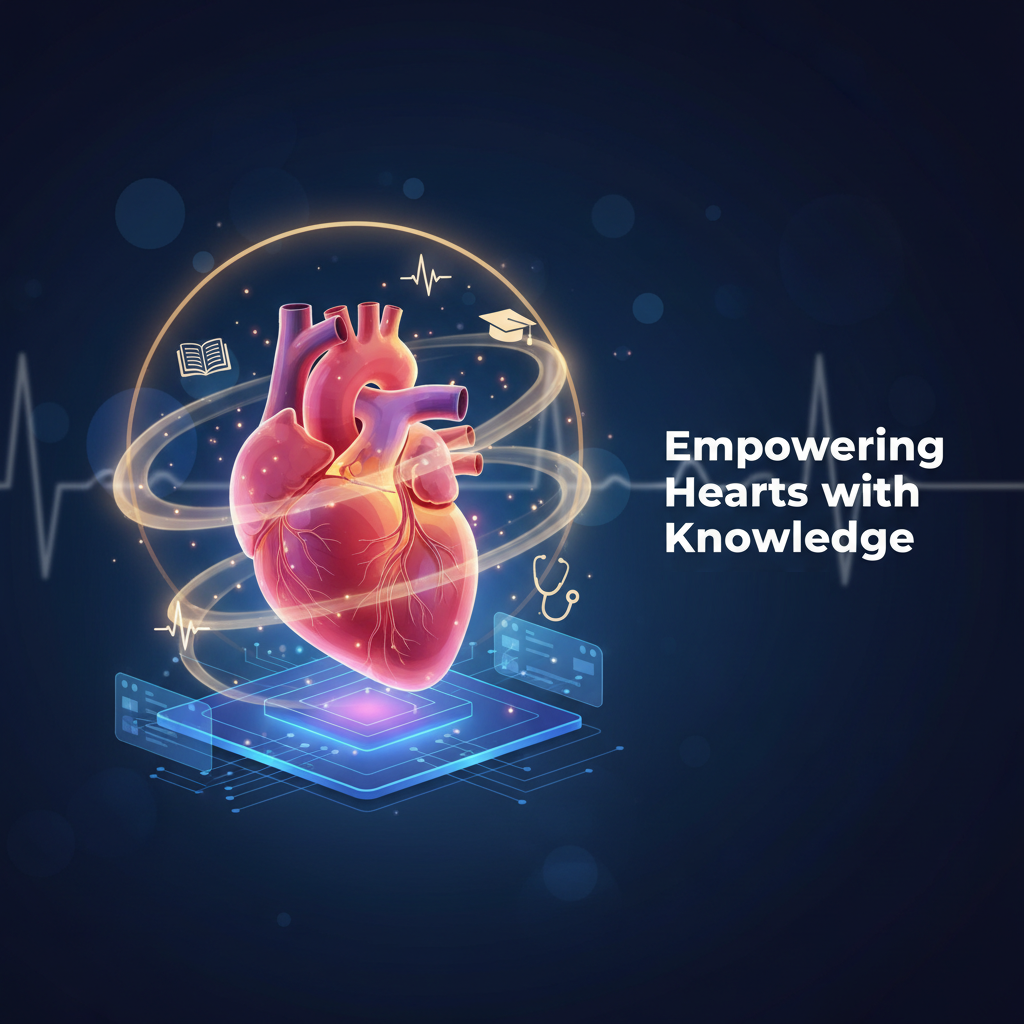 "Illustration of a heart combined with an open book and radiant light, symbolizing compassion, learning, and the theme ‘Empowering Hearts with Knowledge.’"