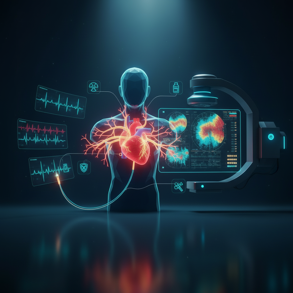 Cardiology professionals training in coronary angiography techniques and image interpretation.