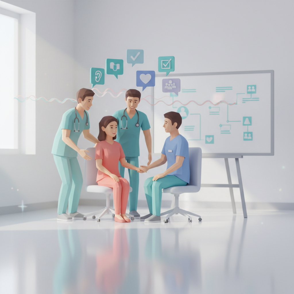 Medical team practicing effective, compassionate communication to improve patient care and teamwork.